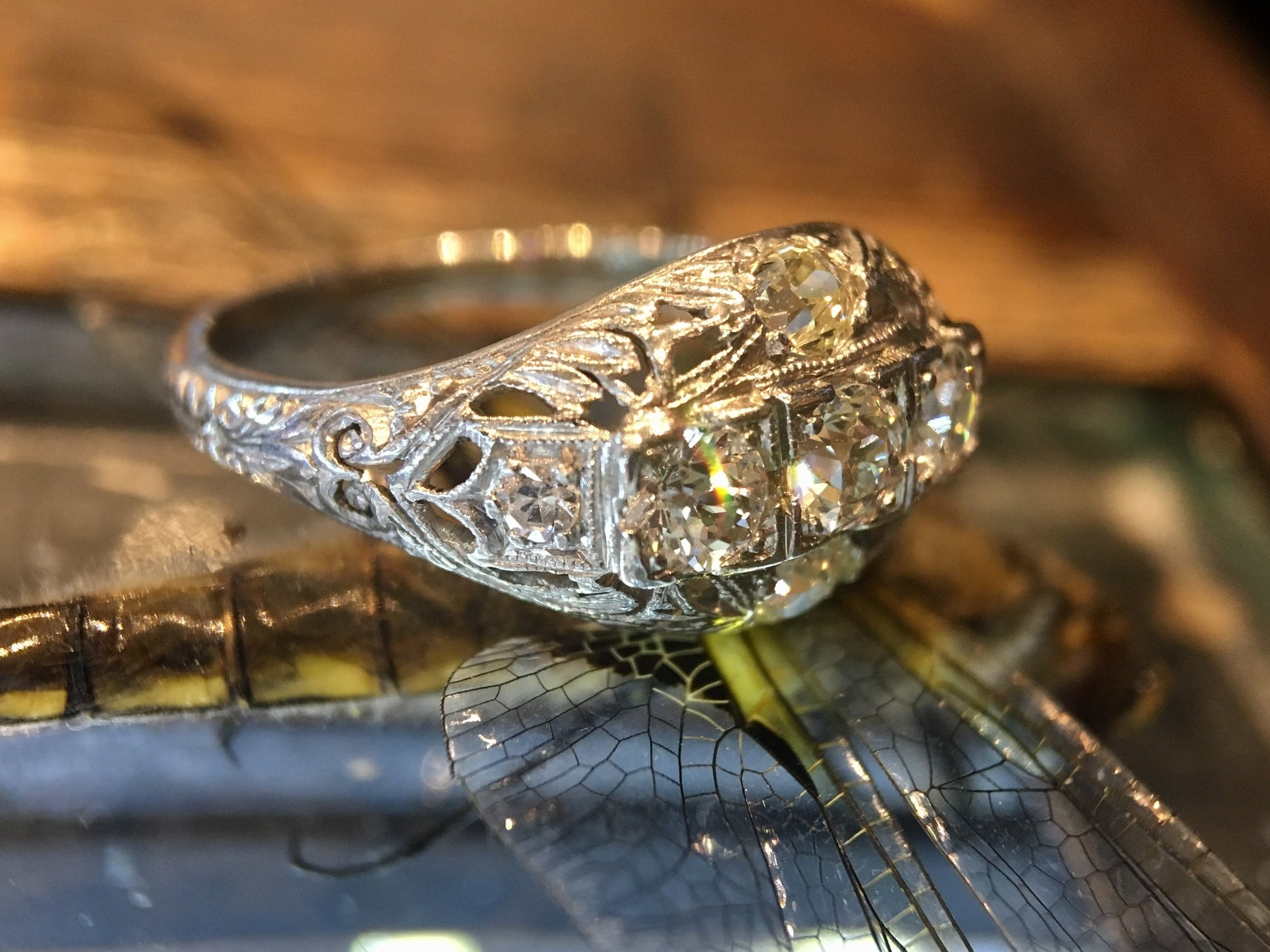 Antique Engagement Ring Art Deco Old European Cut Diamonds in