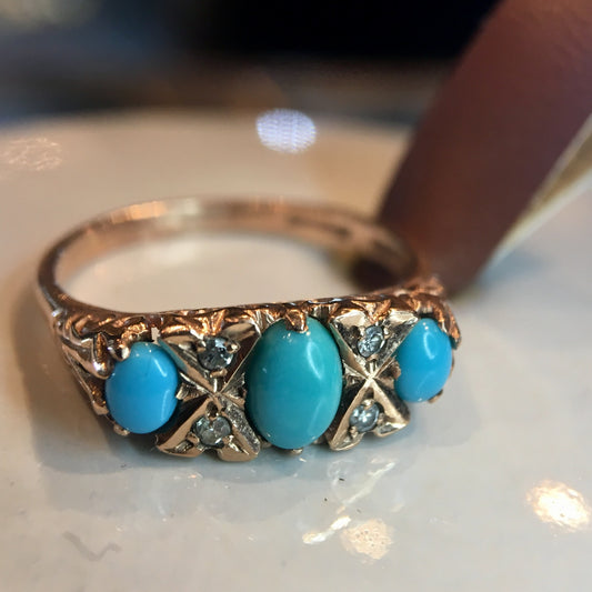 Modern Right Hand Ring .68 Cabochon Cut Turquoise in 14k Rose Gold