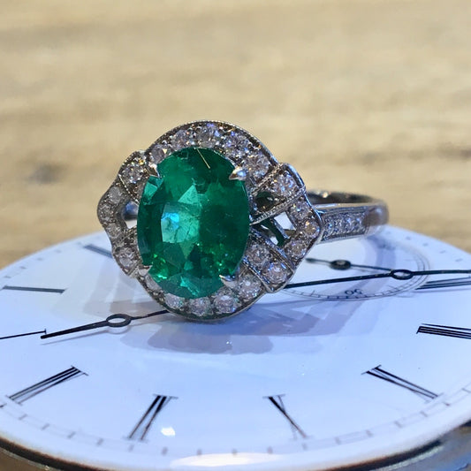 Right Hand Ring Modern 1.89 Oval Cut Emerald in 18k White Gold