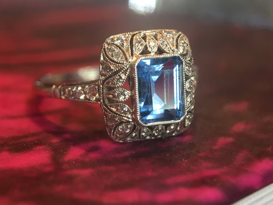 Cocktail Ring Modern .64 Emerald Cut Aquamarine in Platinum