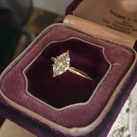 Engagement Ring Modern .82 Marquise Cut Diamond in 14k Yellow Gold