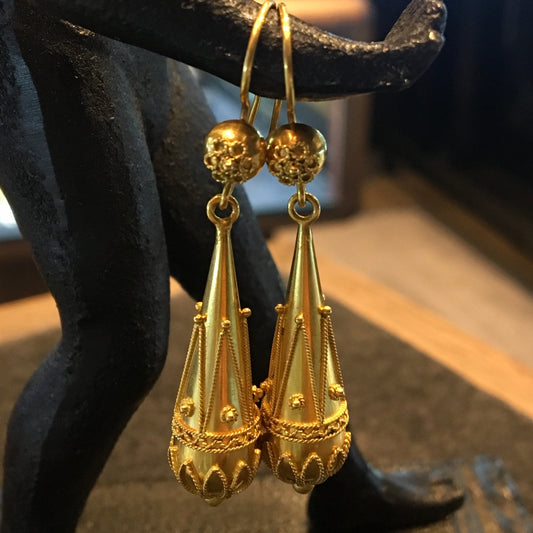 Dangle Drop Earrings Modern in 15k Yellow Gold