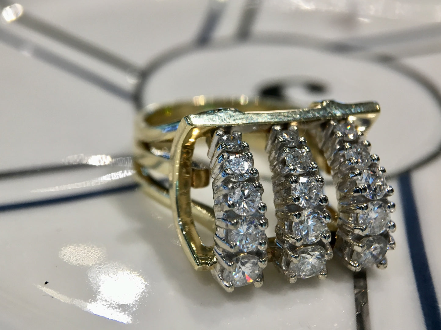 Vintage Right Hand Ring Mid-Century Diamonds in 14k Yellow & White Gold