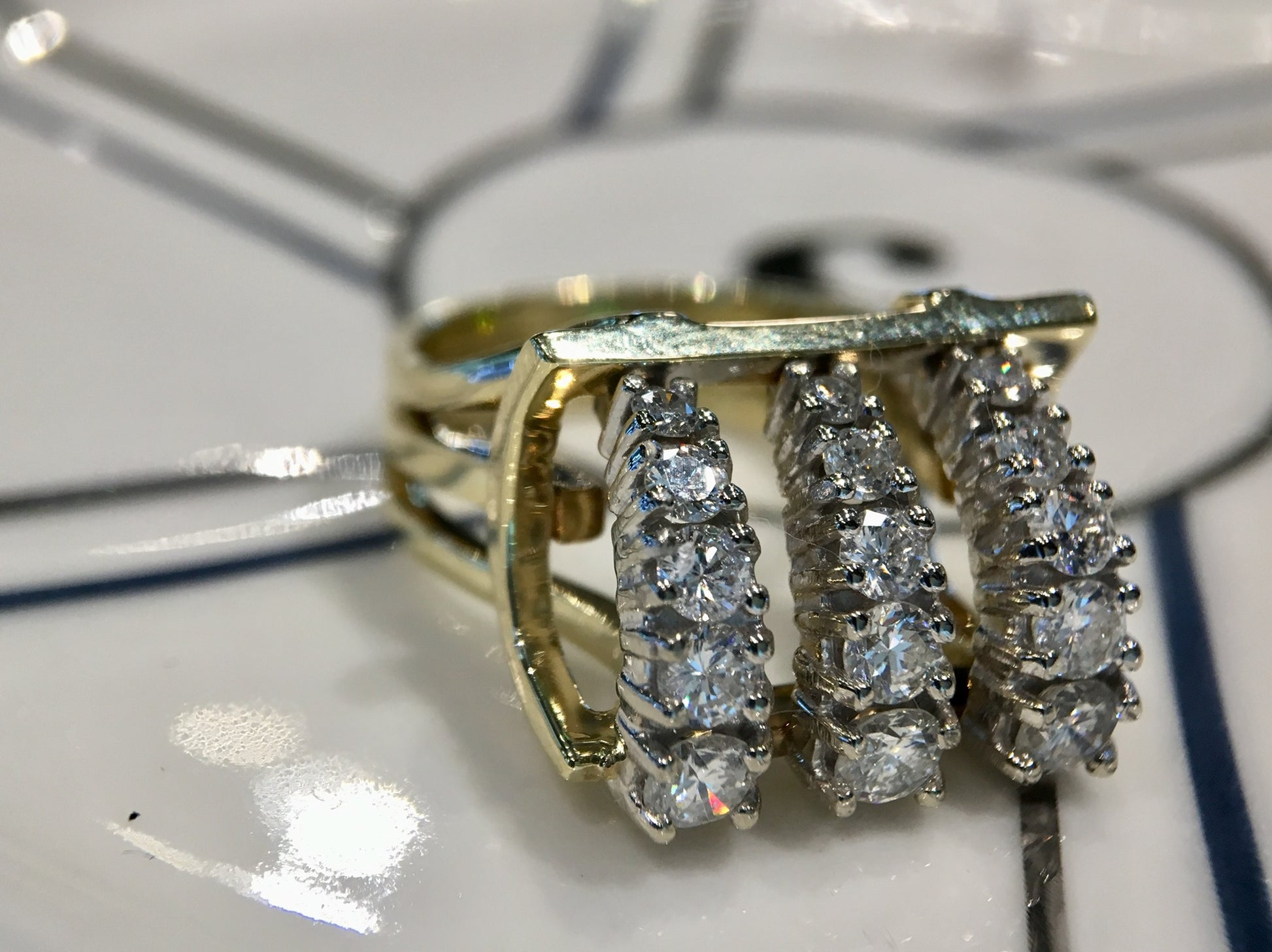 Vintage Right Hand Ring Mid-Century 1.46 Round Brilliant Cut Diamonds in 14k Yellow & White Gold