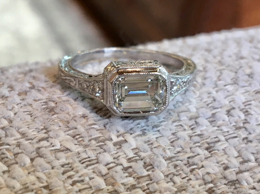 Engagement Ring Modern 1.30 Emerald Cut Diamond in 18k White Gold