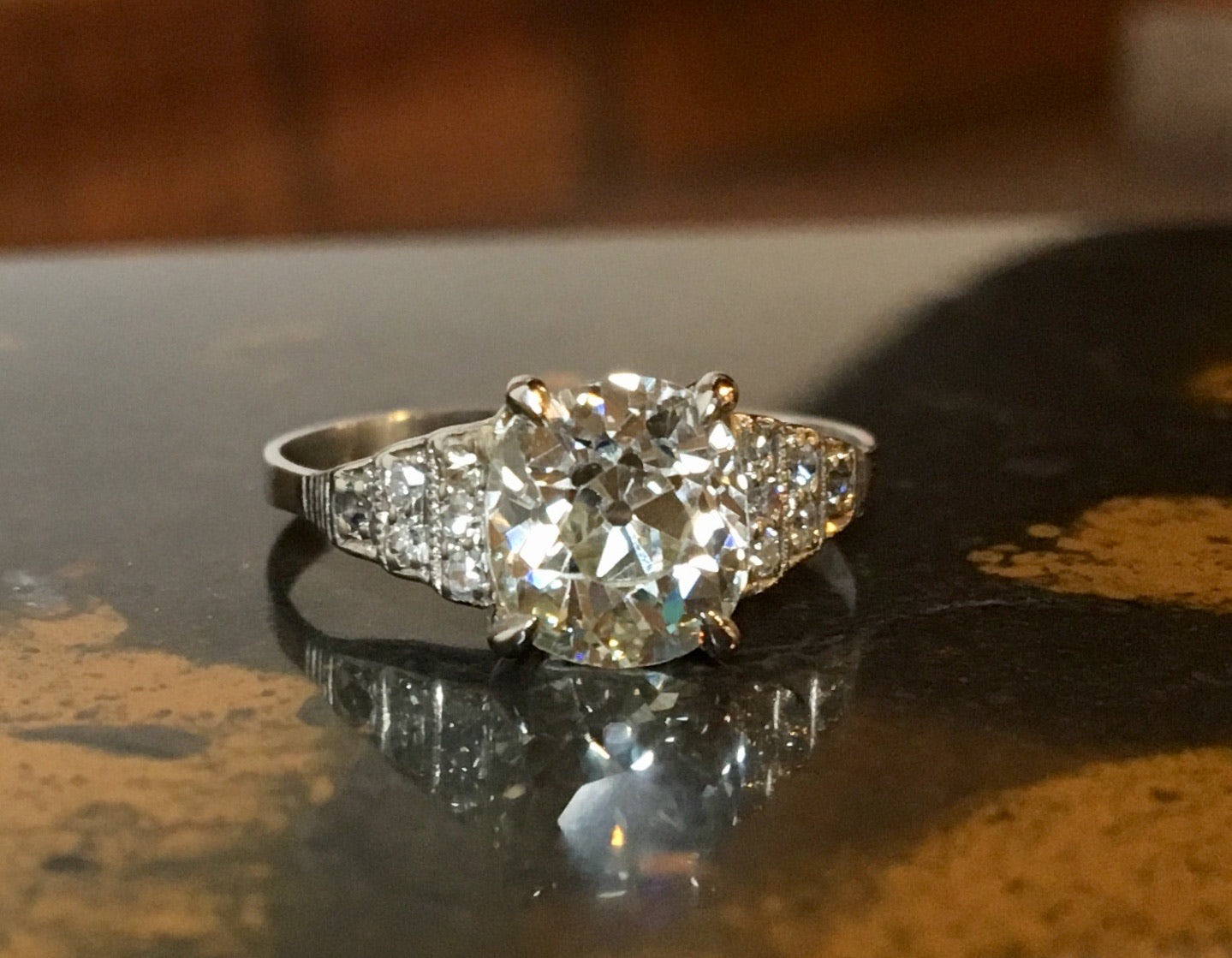 Antique Engagement Ring Art Deco 1.48 Cushion Cut Diamond in Platinum (Copy)