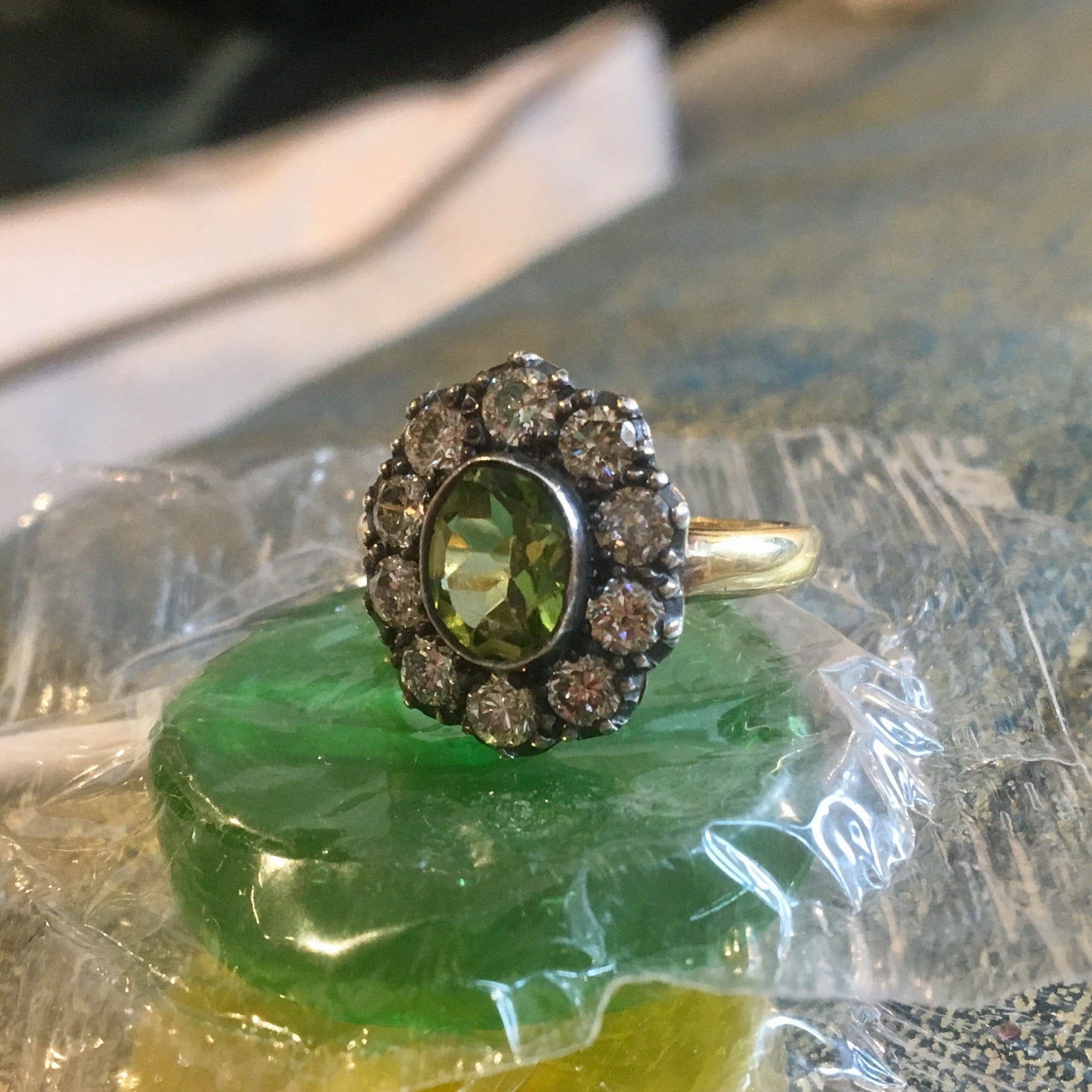 Peridot and sterling modern top ring