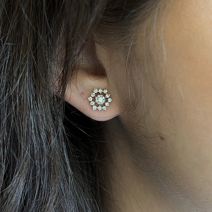 Cluster Diamond Flower Stud Earrings in 14k Yellow Gold