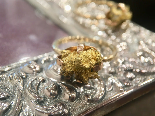 Right Hand Ring Modern Gold Nugget in 14k Yellow Gold