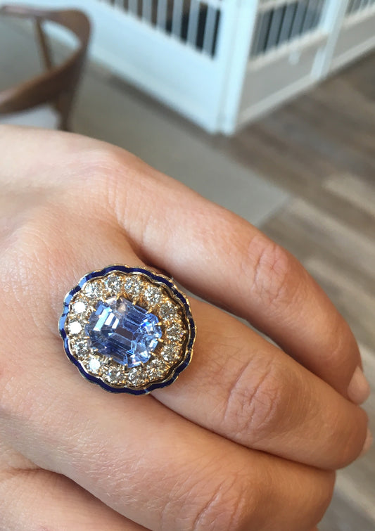 Right Hand Ring Modern 6.65 Rectangular Step Cut Spinel & Diamonds in 14k Yellow Gold