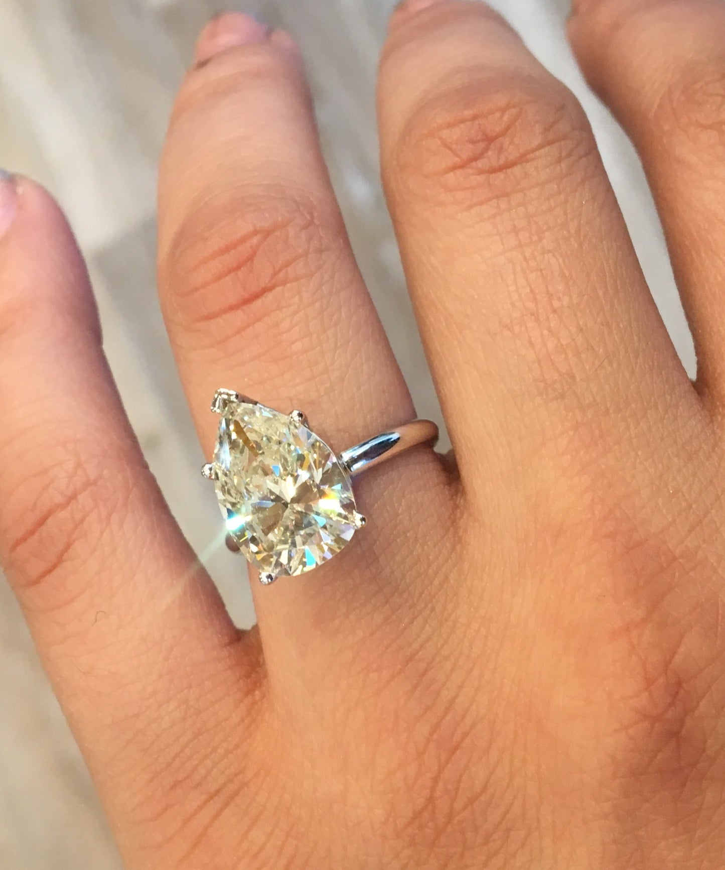 Engagement Ring Modern GIA 4.23 Pear Cut Diamond in 14k White Gold