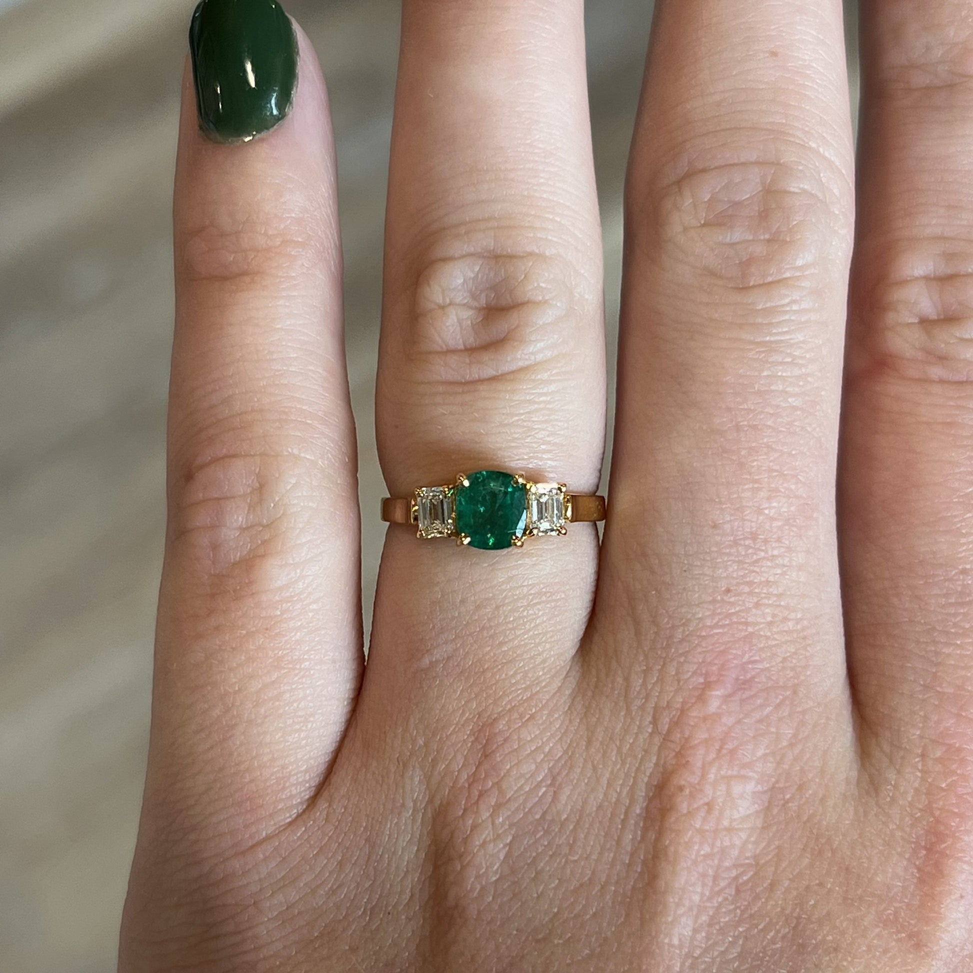 Cushion Cut Emerald Diamond Ring in 18k Yellow Gold – Filigree