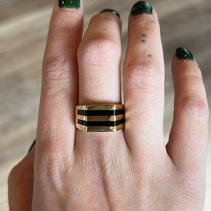 Men's Geometric Black Onyx Ring in 18k Yellow Gold