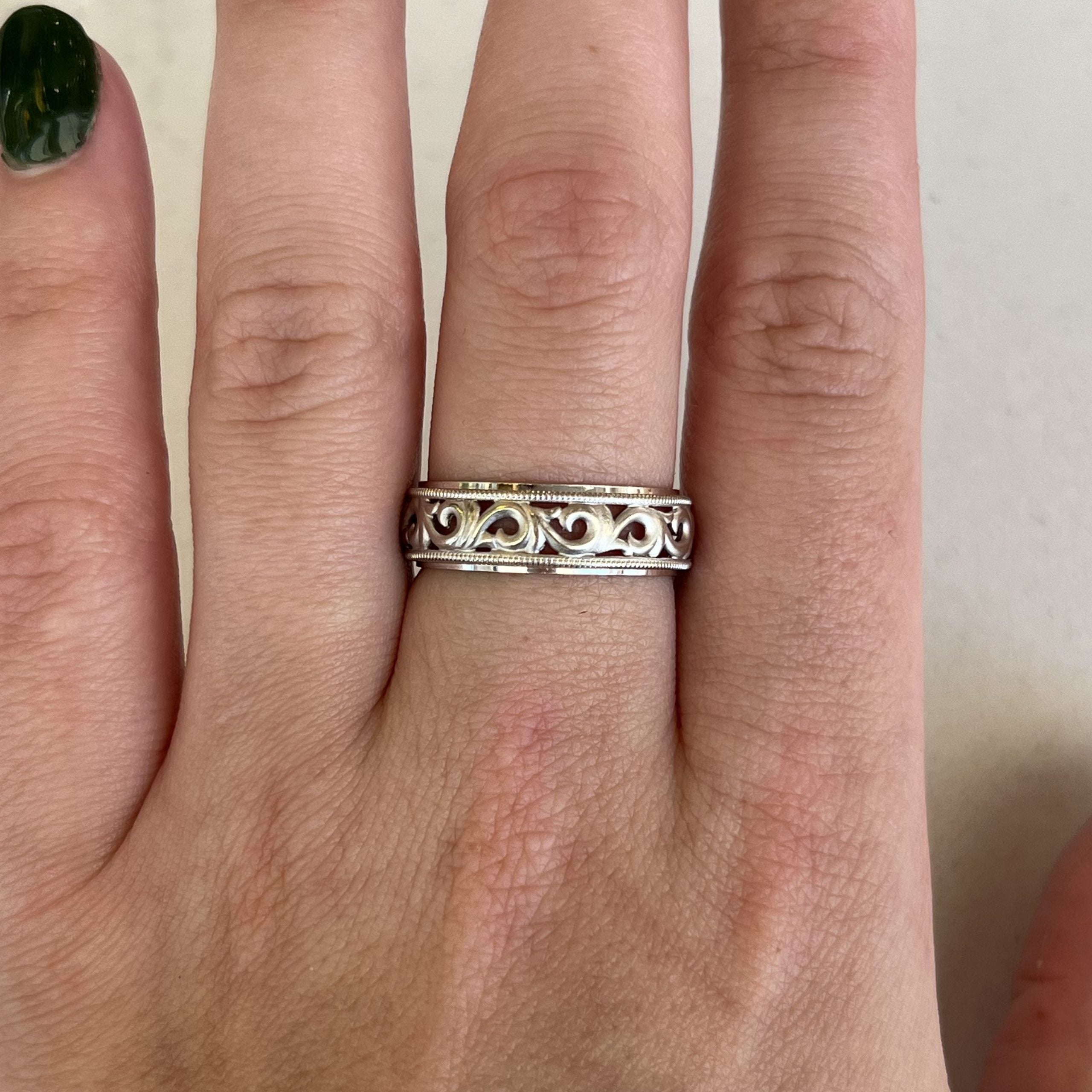 White gold deals filigree wedding band