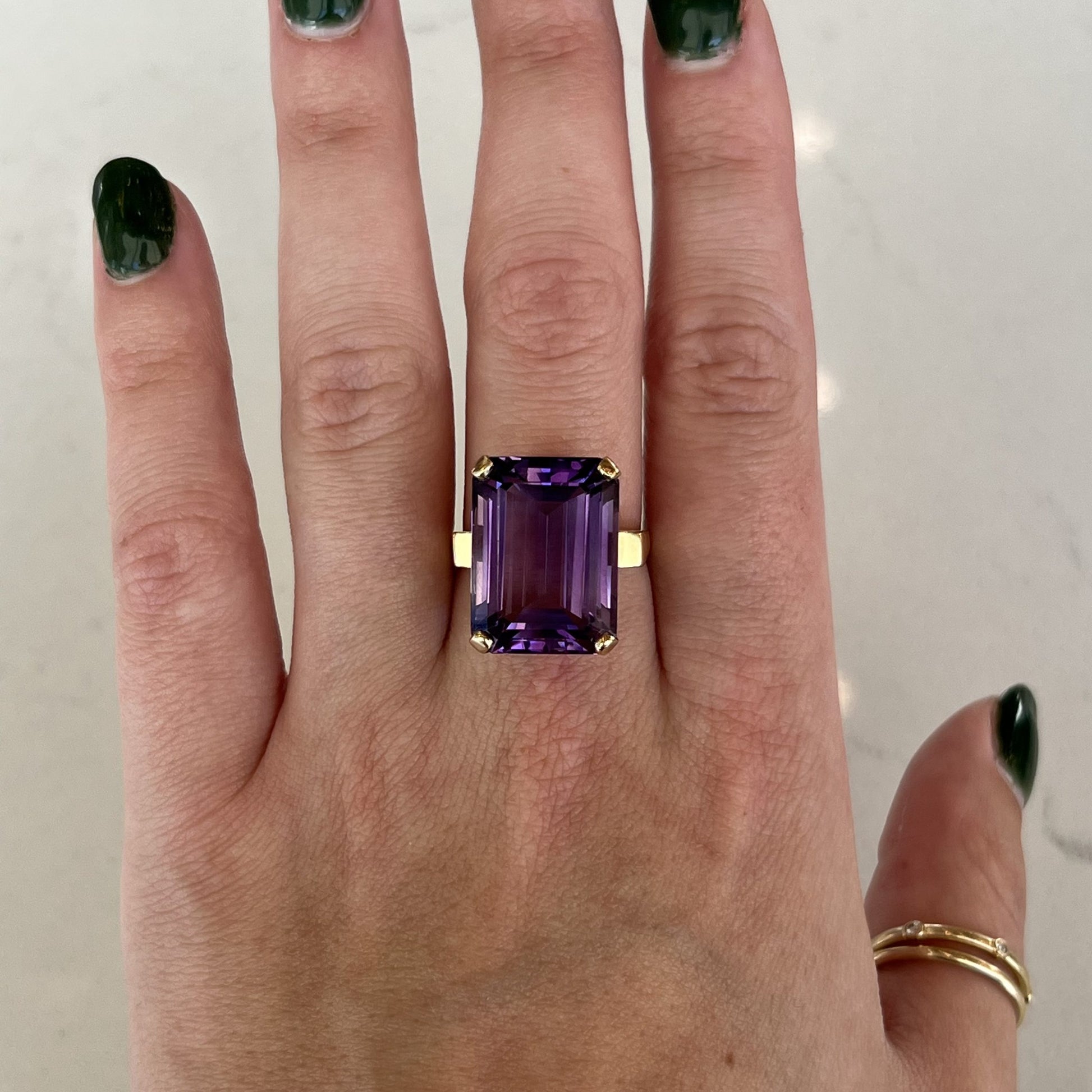 Large Emerald Cut Amethyst Cocktail Ring in 14k Yellow Gold