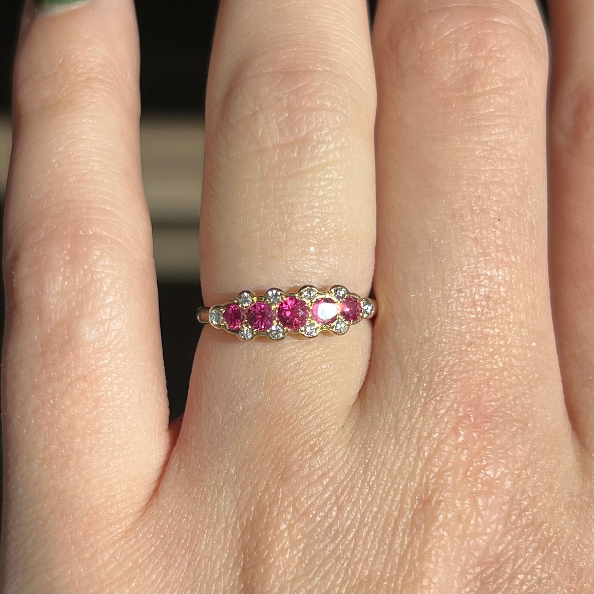 Five Stone Ruby Diamond Stacking Ring in 14k Gold – Filigree