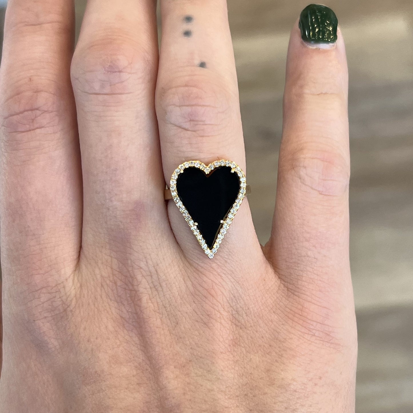 Heart Shaped Onyx & Diamond Cocktail Ring in 14k Yellow Gold