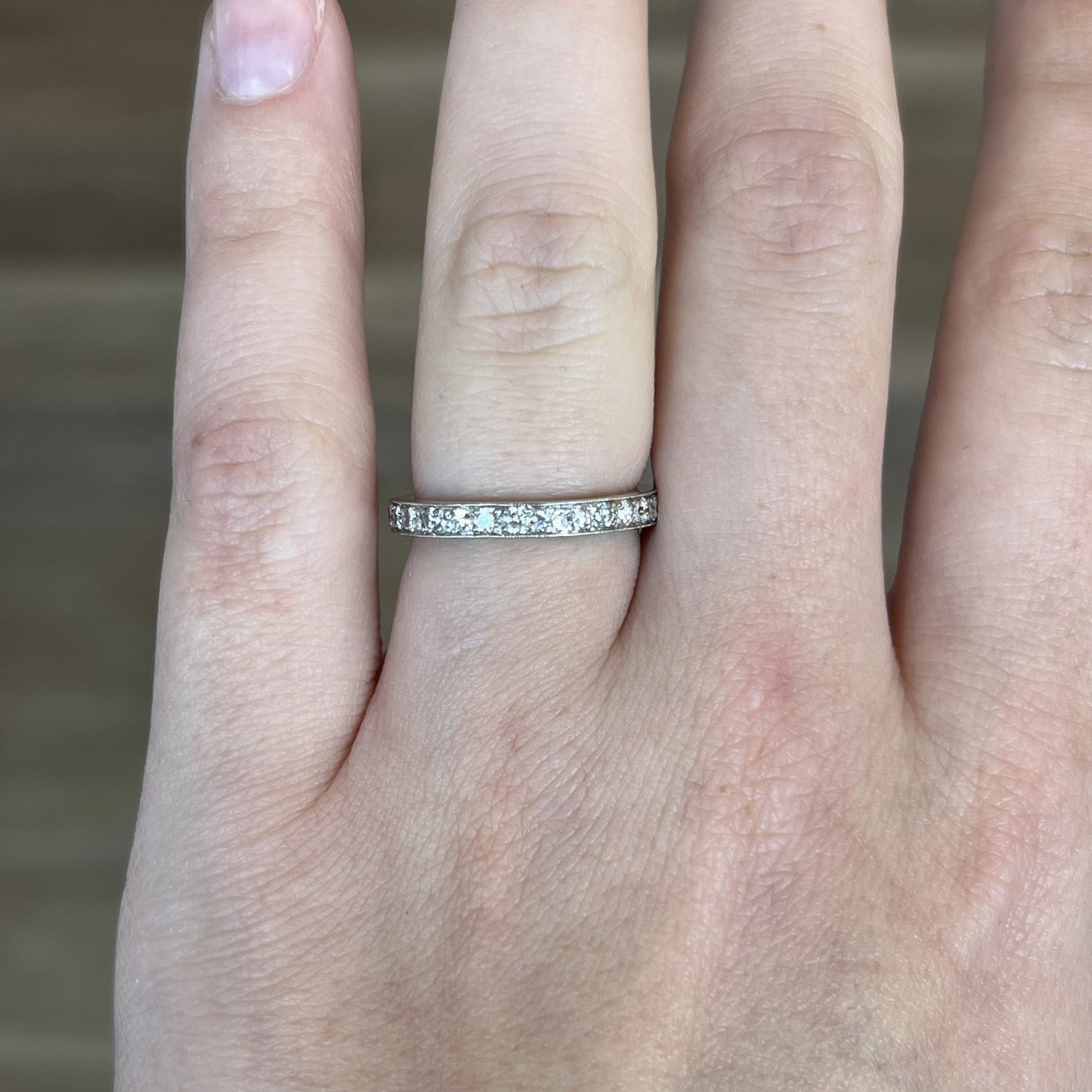 Vintage inspired white gold diamond wedding band Clearance
