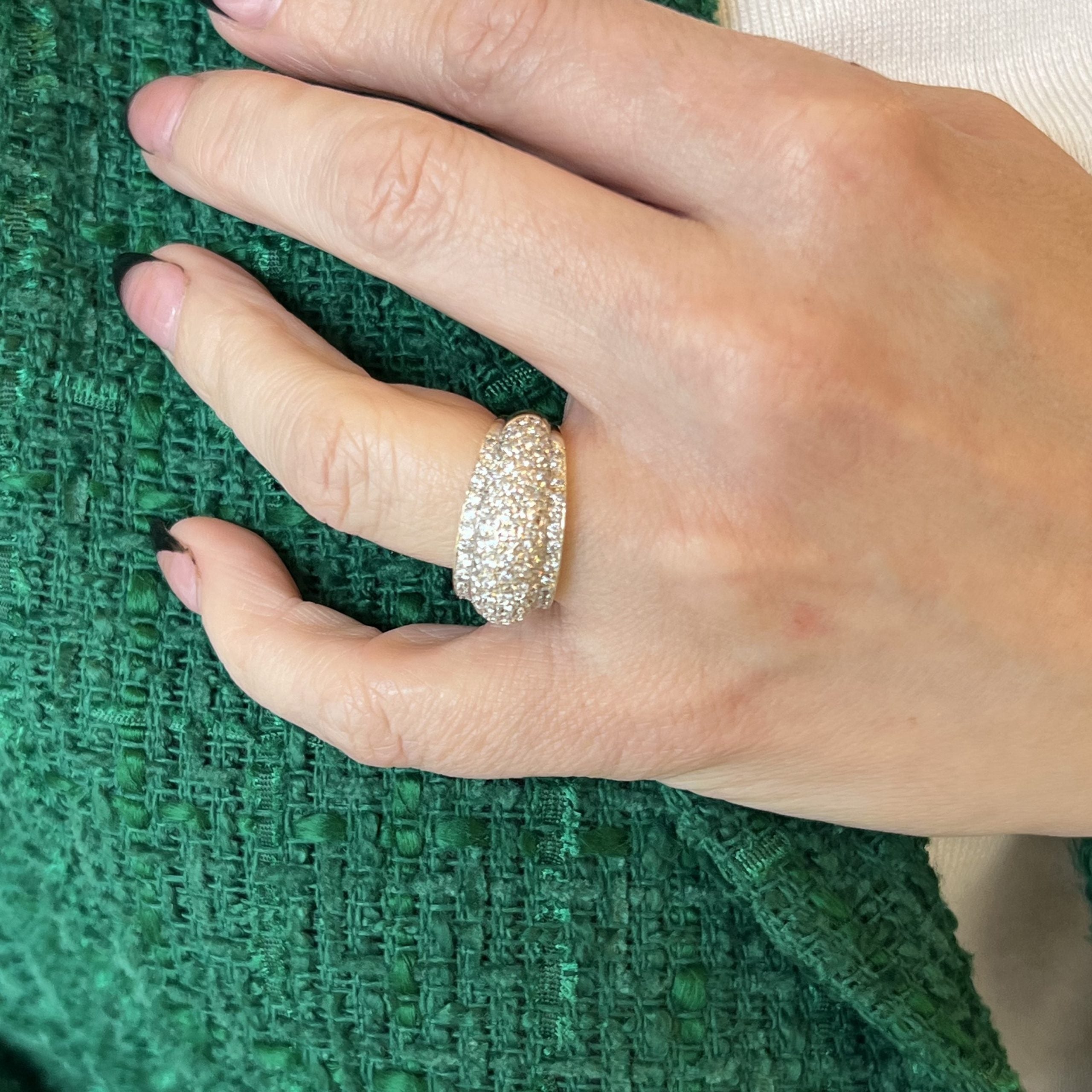 Pave Diamond Flat Edge Dome Ring in 18k Yellow White Gold Filigree Jewelers