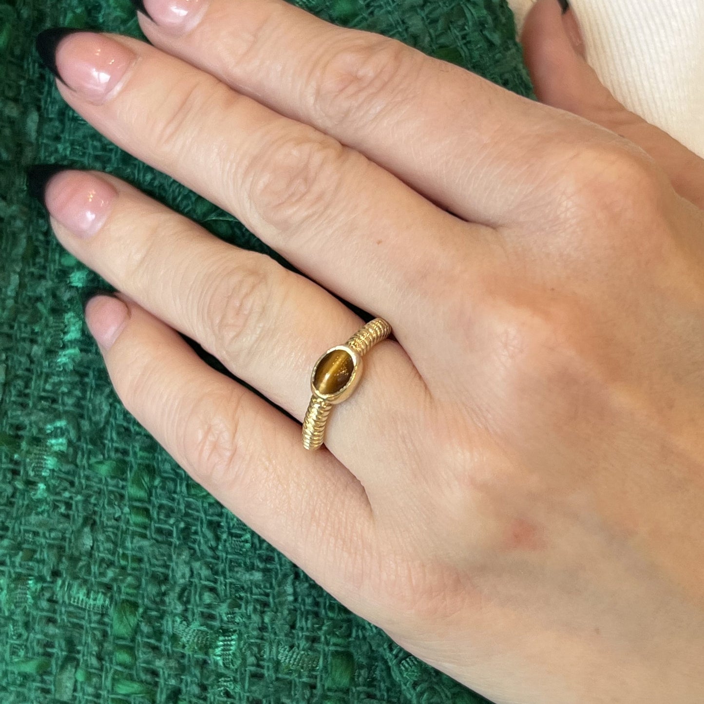 Oval Tiger's Eye Stacking Ring in 14k Yellow Gold