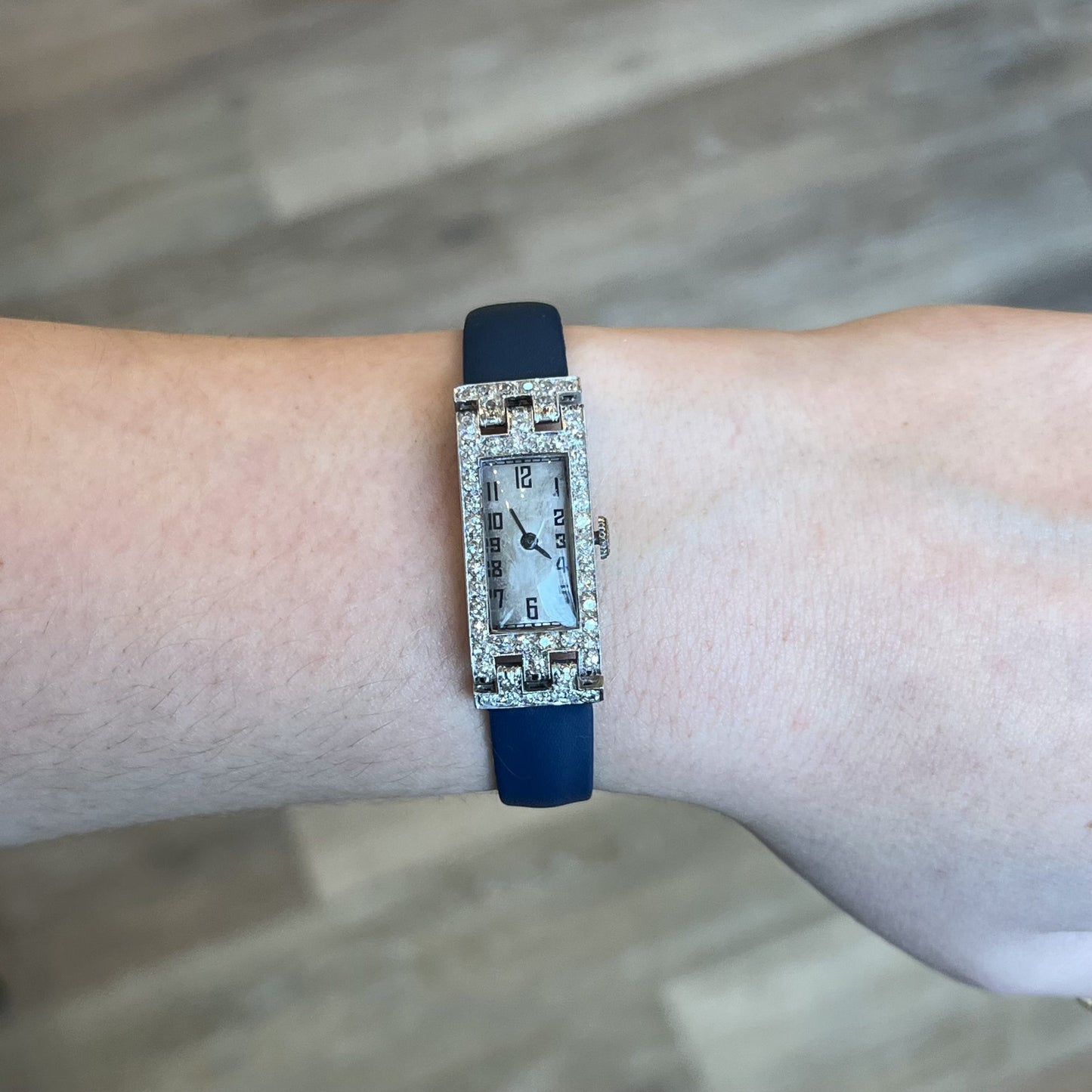 Blue Strap Antique Art Deco Diamond Watch in Platinum