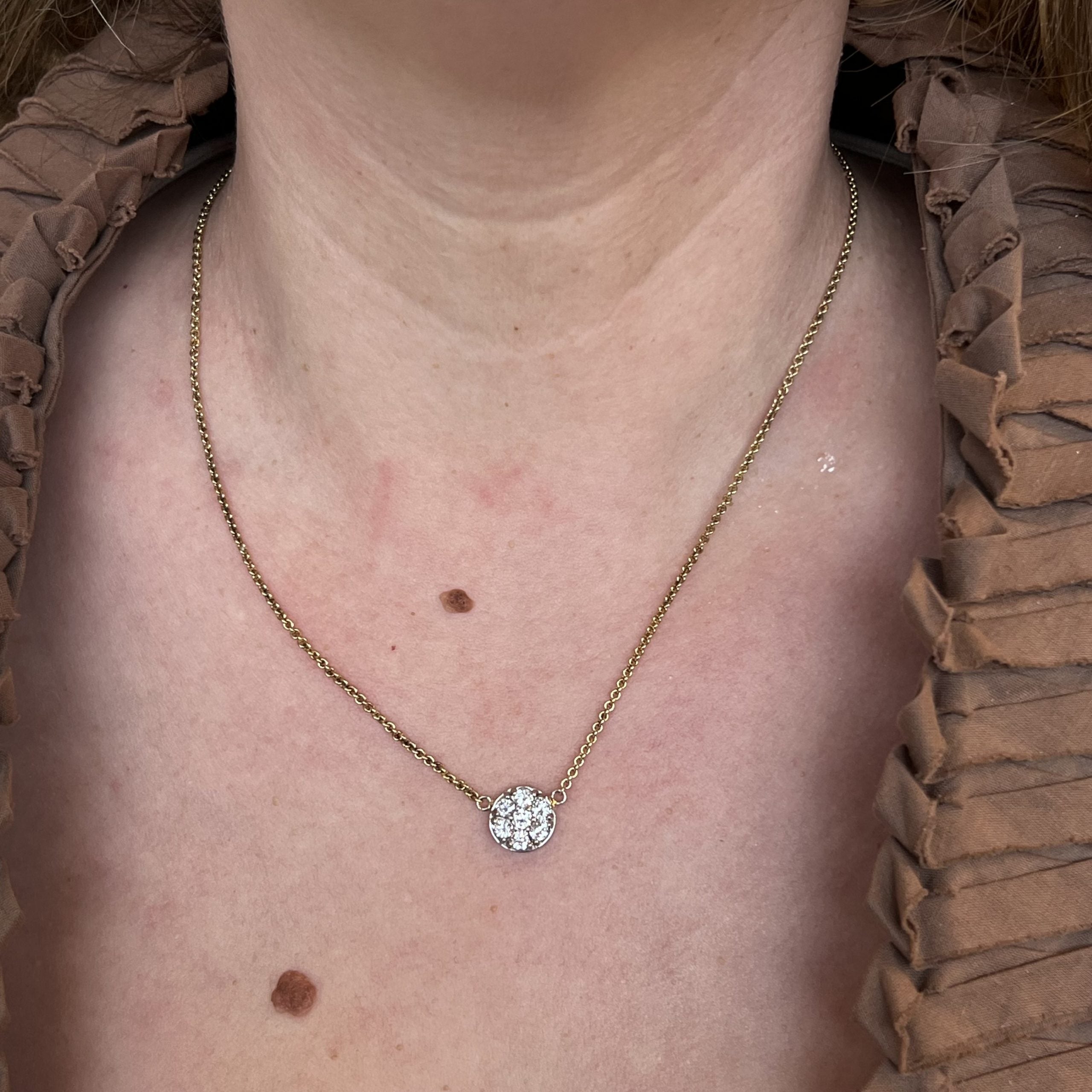 Modern Diamond Cluster Pendant Necklace in 14k Yellow Gold Filigree Jewelers