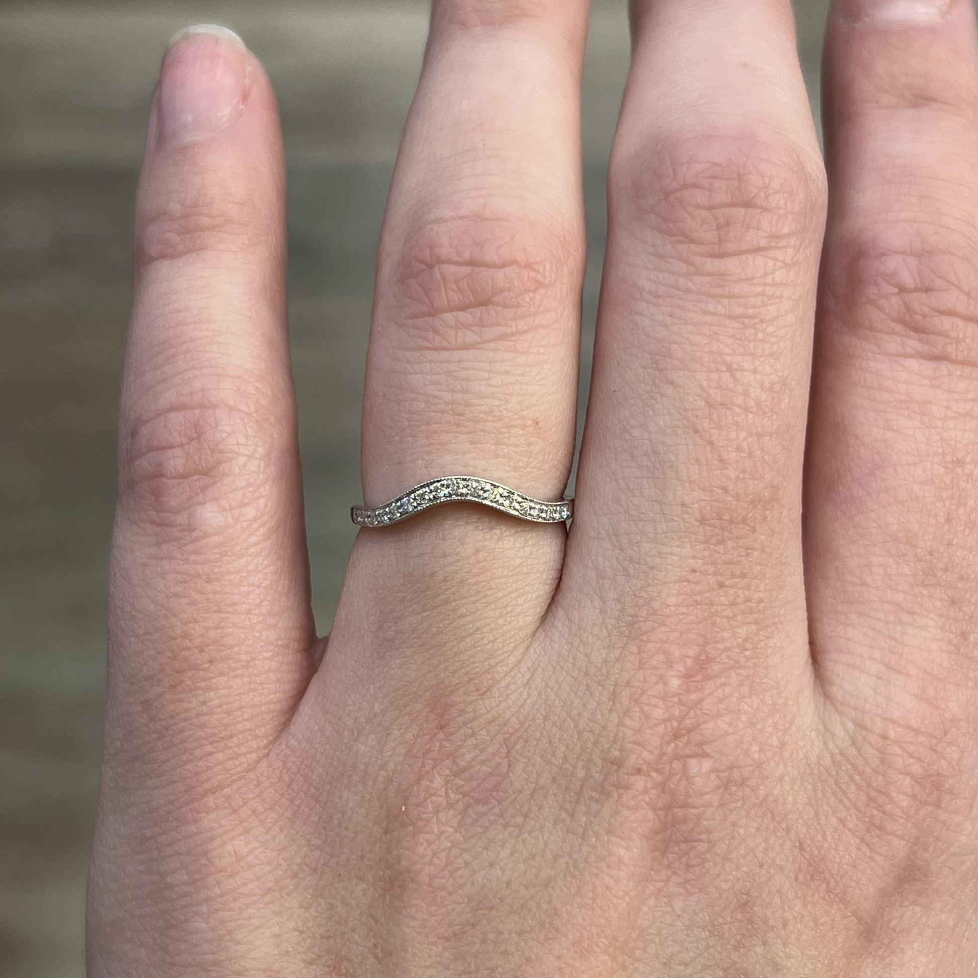 Diamond Ring Milgrain Platinum Wedding Band Curved Band Ring