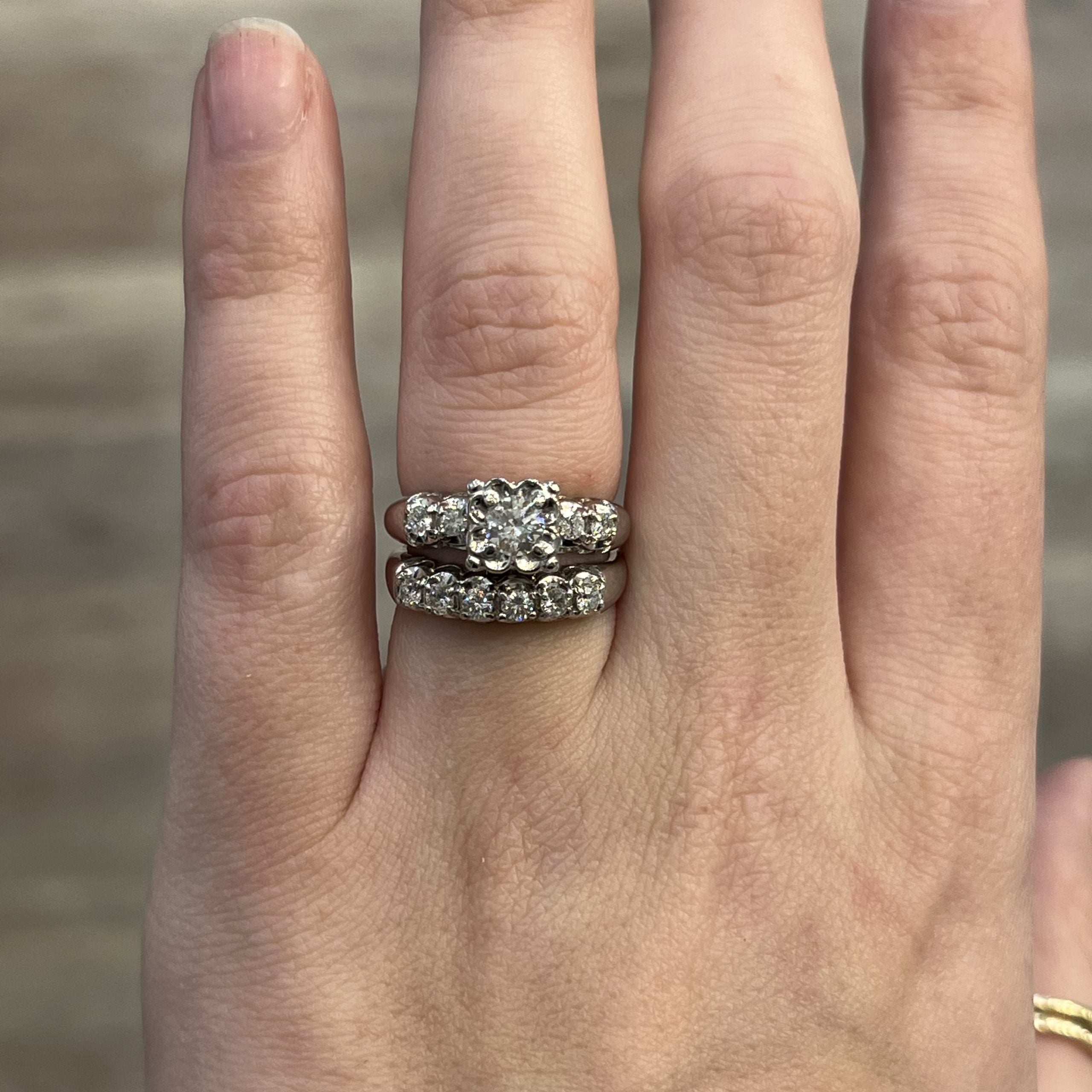 40 Vintage Diamond Engagement Ring Set in 14k White Gold