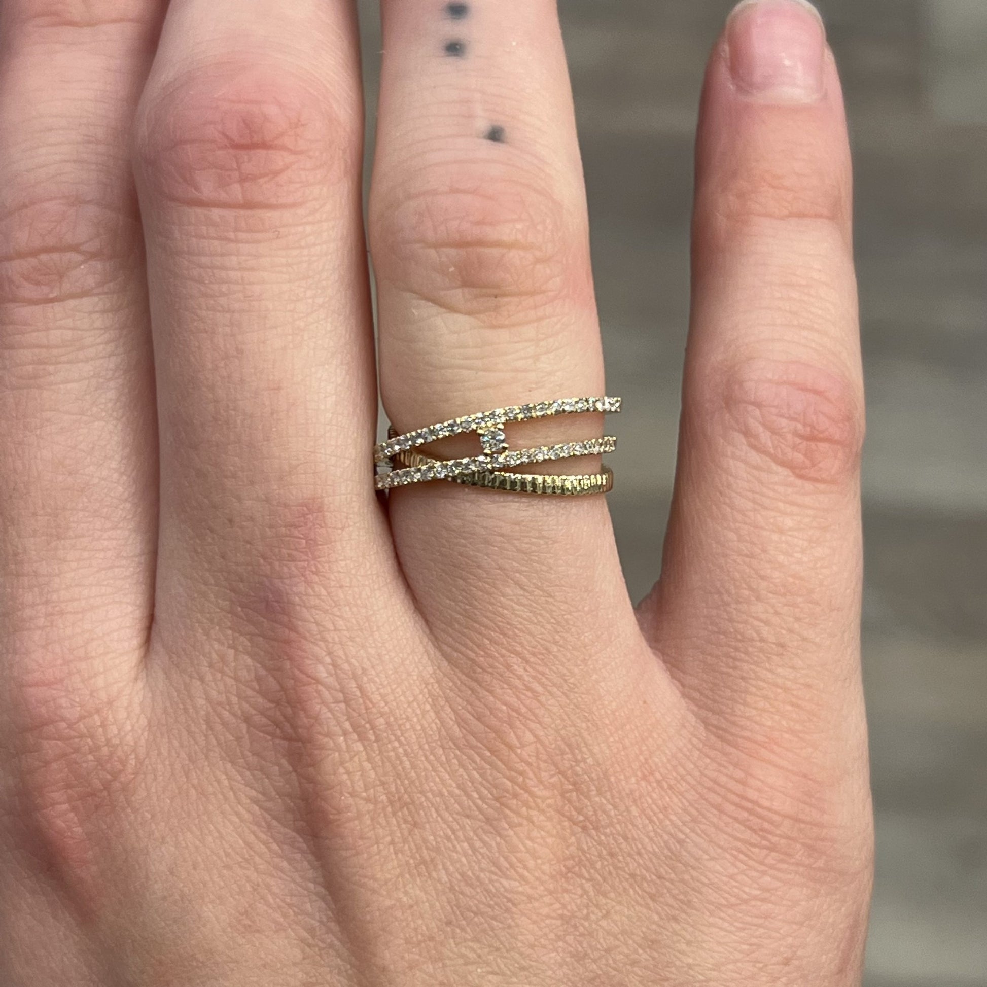 Pave Diamond Crossover Stacking Ring in 14k Yellow Gold