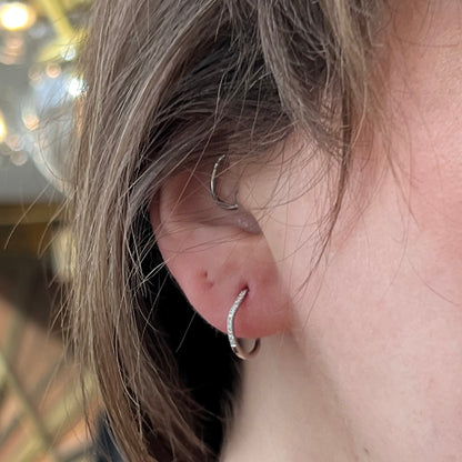 Diamond Wave Hoop Earrings in 14k White Gold
