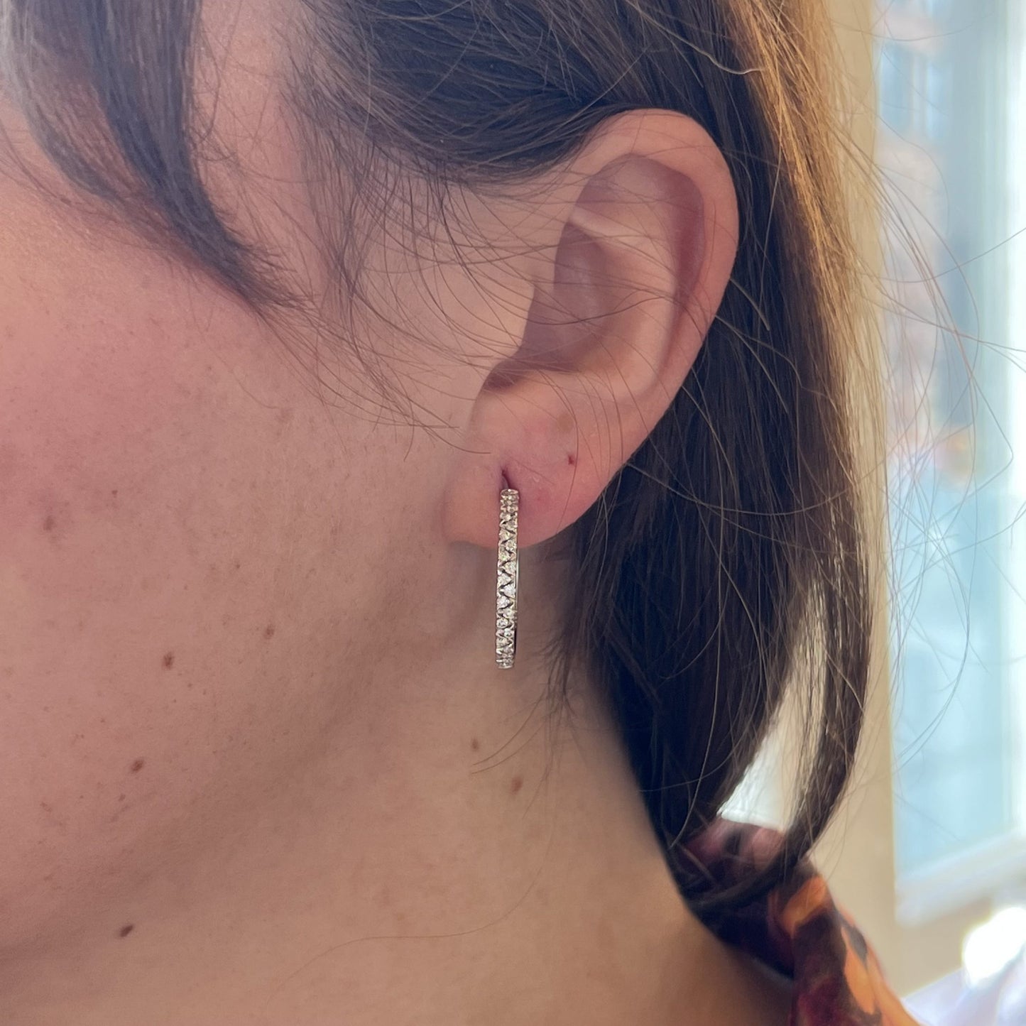 Alternating Diamond Hoop Earrings in 14k White Gold