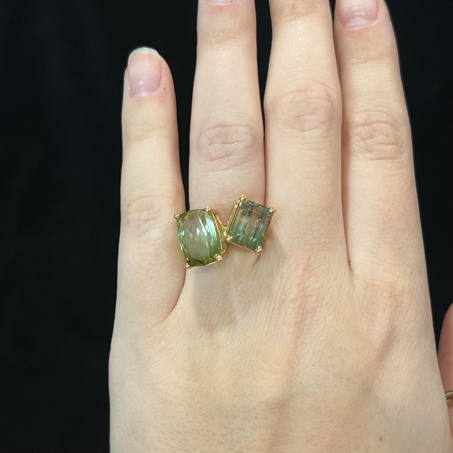 Two Stone Tourmaline Cocktail Ring in 18k Yellow Gold