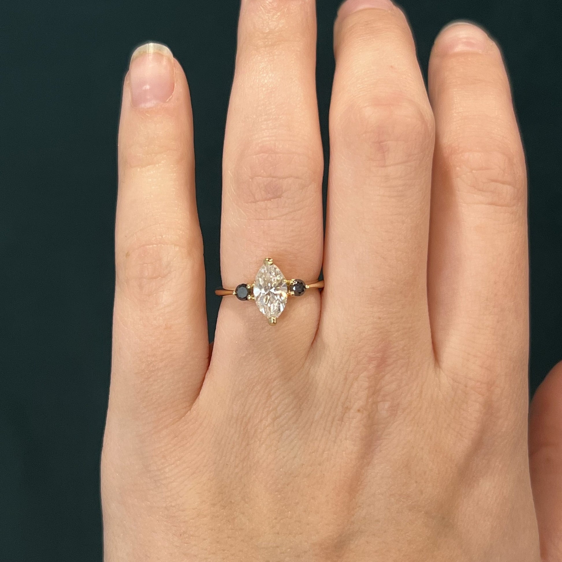 Marquise Cut Black Diamond Engagement Ring in 14k Gold