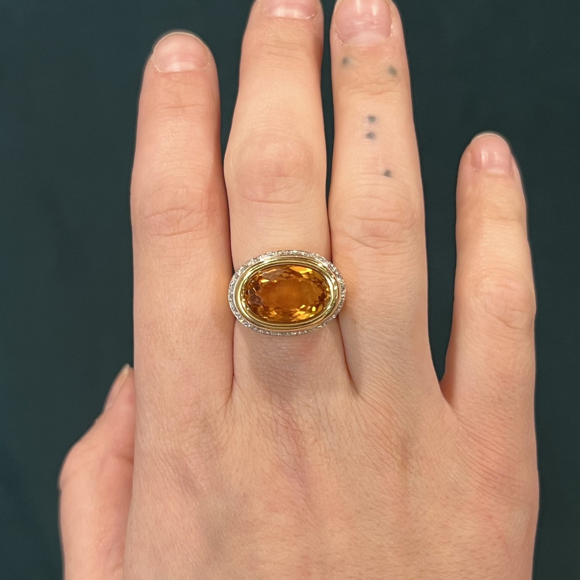 Oval Cut Citrine & Diamond Cocktail Ring in 18k Yellow Gold