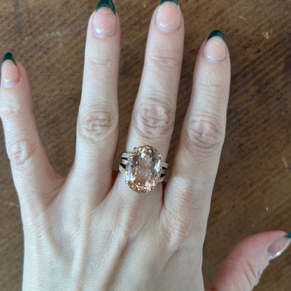 Morganite & Pave Diamond Cocktail Ring in 18k Rose Gold