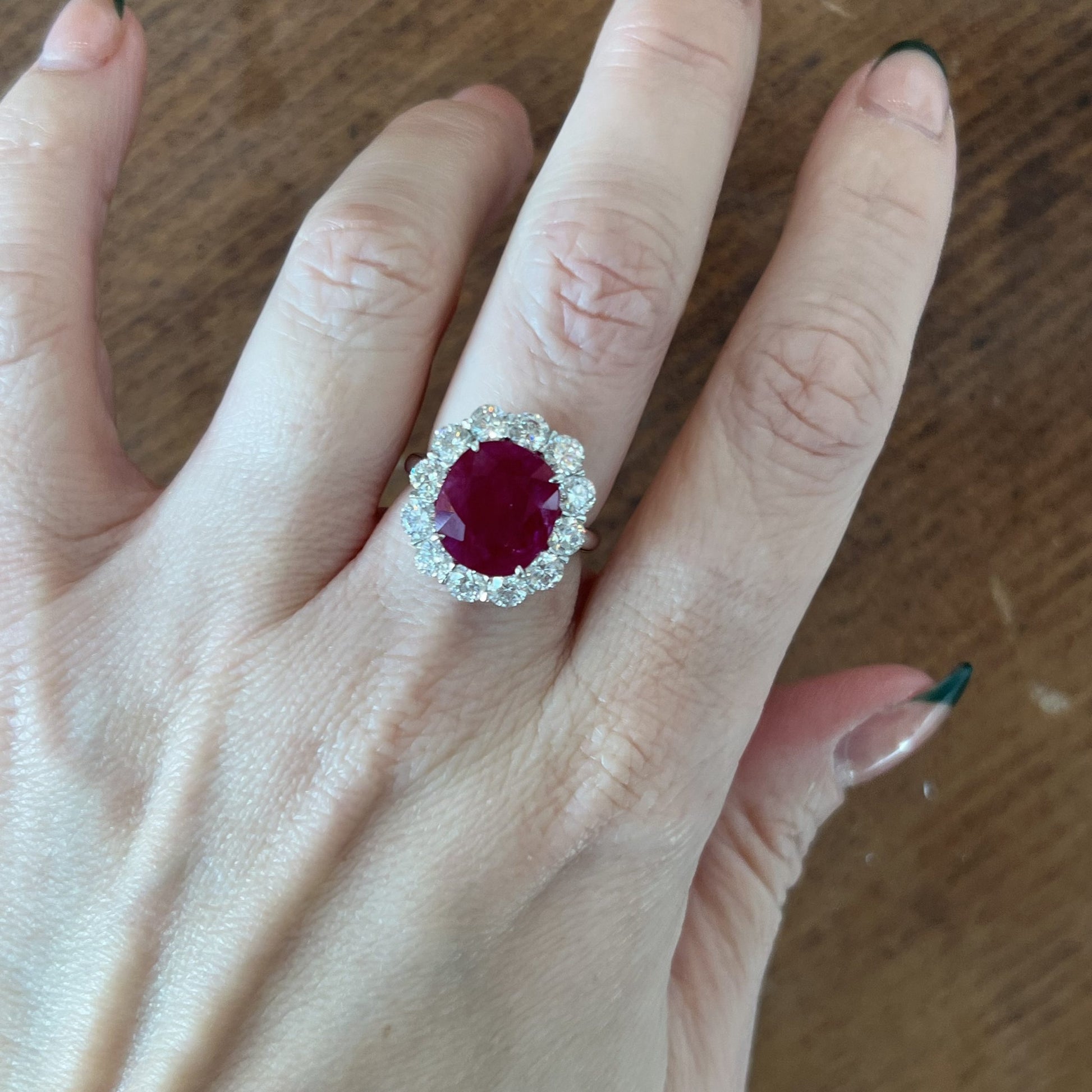 Diamond Halo Ruby Cocktail Ring in Platinum