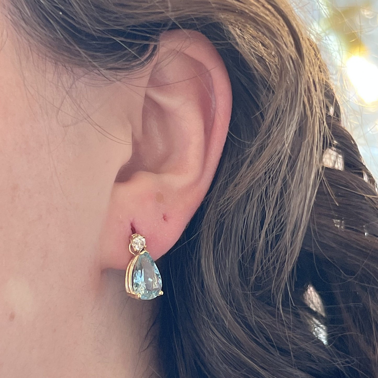 Elegant Aquamarine & Diamond Drop Earrings in 14k Yellow Gold
