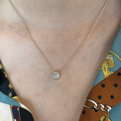 1.22 Bezel Set Old European Diamond Necklace in 14k Gold