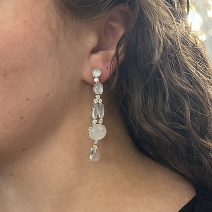 Moonstone & Diamond Drop Earrings in 18k White Gold