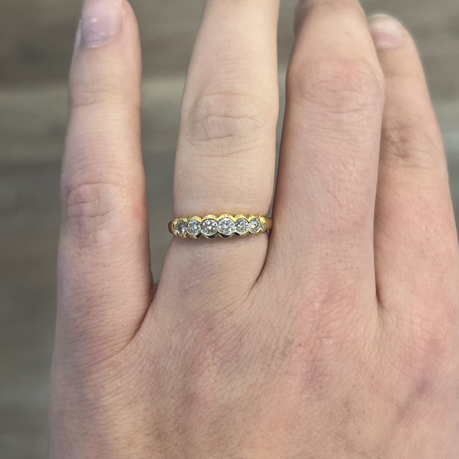 Connected Bezel Set Diamond Stacking Ring in 18k Yellow Gold