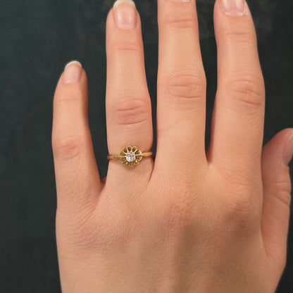 Victorian Flower Diamond Engagement Ring in 18k Yellow Gold