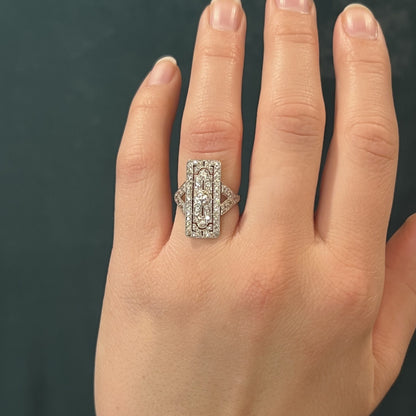 Edwardian Rectangular Diamond Cocktail Ring in 14k White Gold