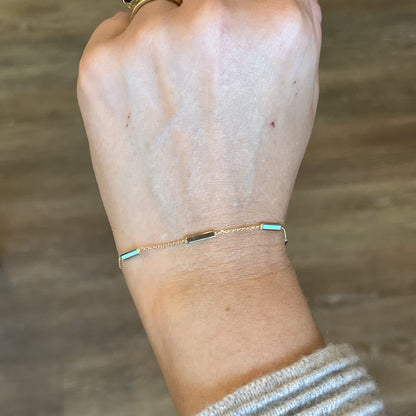 Turquoise Station Chain Bracelet in 14k Yellow Gold