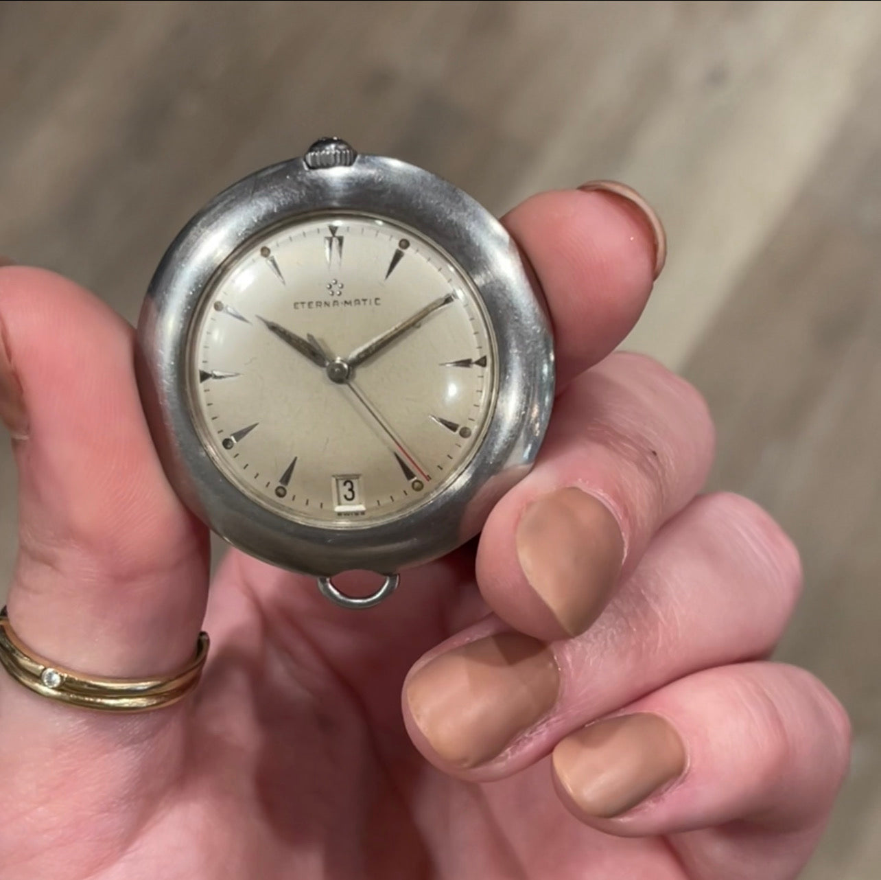 1960's Eterna-Matic Golf Model Pocket Watch in Stainless Steel