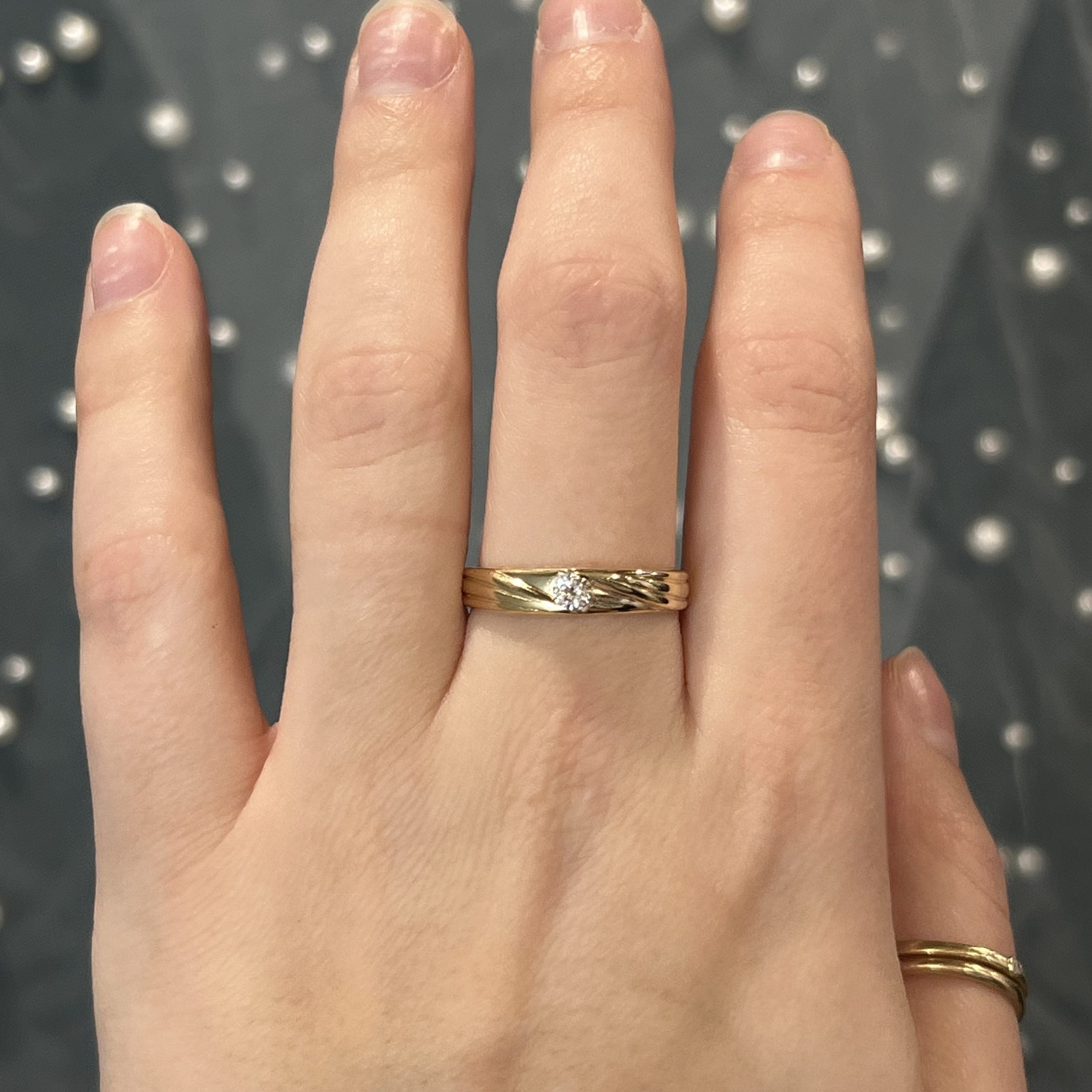 Vintage Men s Single Diamond Wedding Band in 14k Yellow Gold Filigree Jewelers