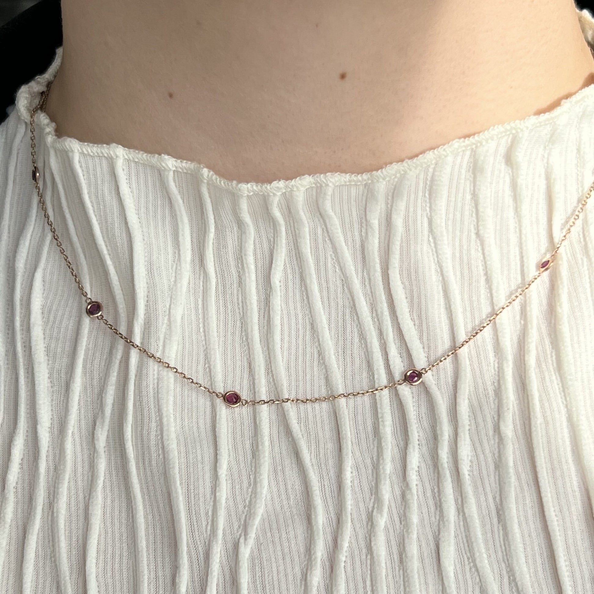 Bezel Set Ruby Chain Necklace in 14k Rose Gold