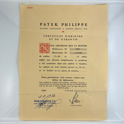 Patek Philippe Watch REF: 3537 in 18k Yellow Gold