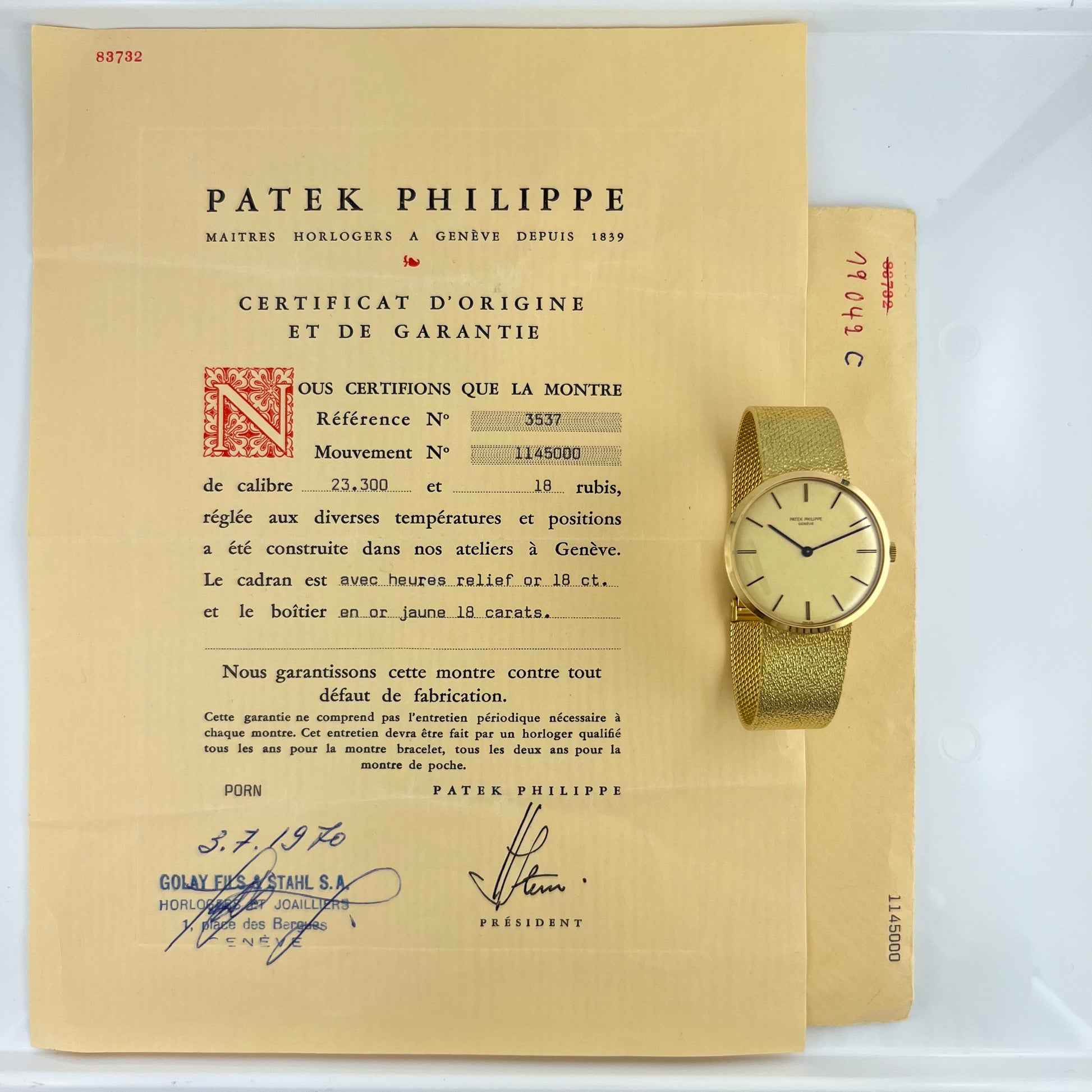 Patek Philippe Watch REF: 3537 in 18k Yellow Gold