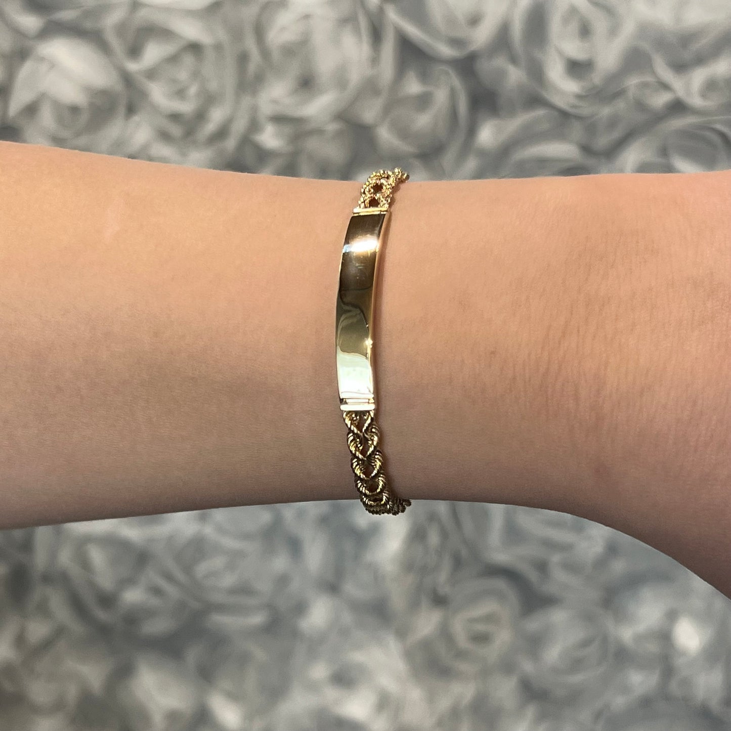 Braided Chain ID Tag Bracelet in 14k Yellow Gold