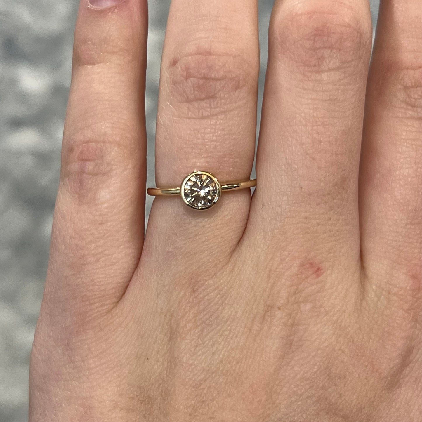 1.00 Bezel Set Cognac Diamond Engagement Ring in 14k Yellow Gold